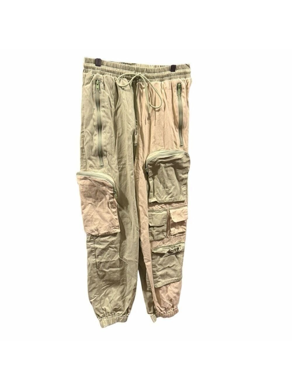 Hot & Delicious Colorblock Wide Leg Cargo Pants Zipper Pockets Flap Drawstring M